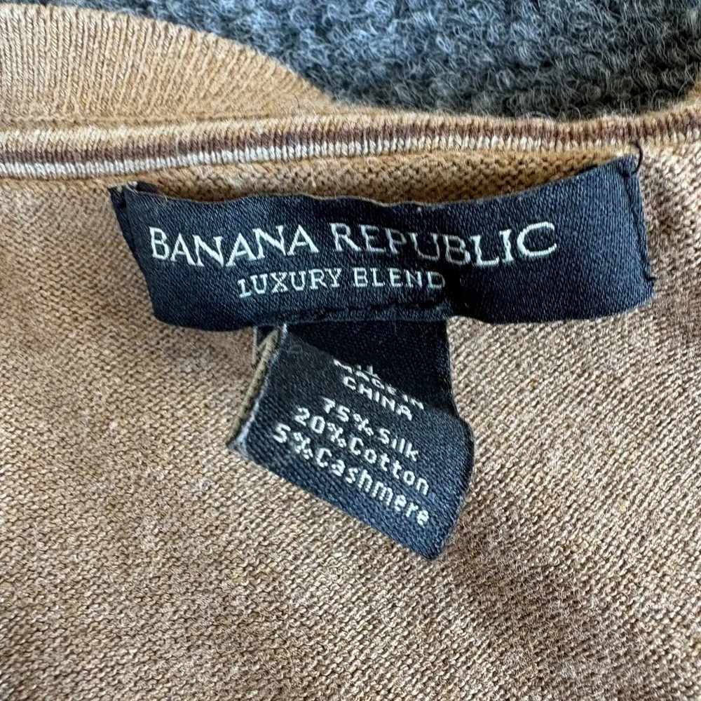 Banana Republic Sweater Mens L Tall Camel Tight Knit Silk Long Sleeve Pullover